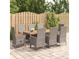 Vidaxl 9 Pcs Conjunto De Jantar P/ Jardim C/ Almofadões Vime Pe Cinza