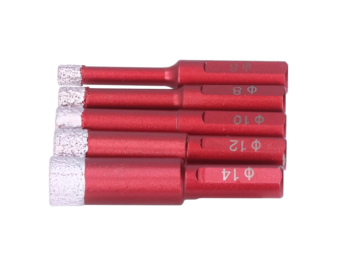 Set De 5 Brocas Diamante Com Mango Triangular Para Furadeira Seca E Úmida Em Granito E Cerâmica