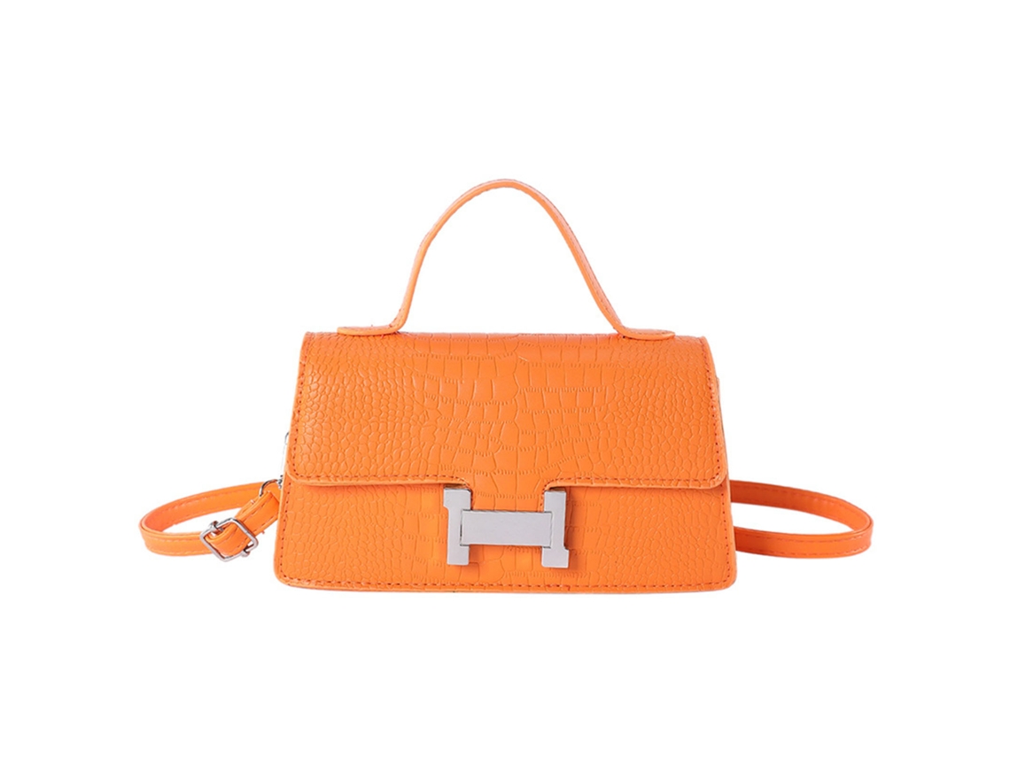 Bolsa de Ombro Feminina Pequena de Couro Pu com Estampa Padrão Laranja 22x12x6cm