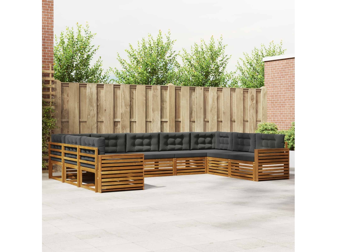 Vidaxl Conjunto De Sofás Para Exterior 9 Unid. Natural E Antracite