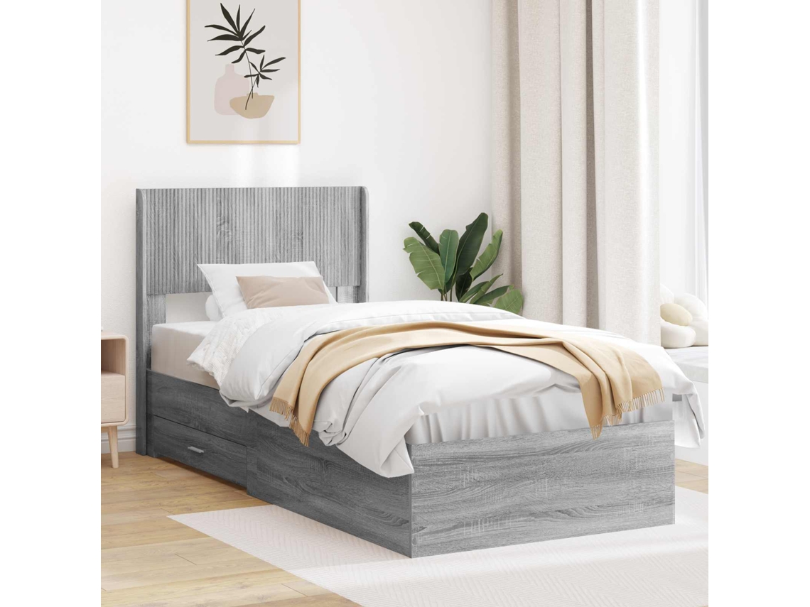 Vidaxl Estrutura de Cama com Armazenamento e Cabeceira Sonoma Cinzento