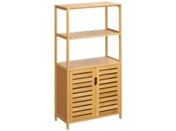 Armário De Banheiro, Cômoda Com Portas Ripadas, Prateleira De Bambu Natural.