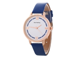 Relógio Feminino de Pulseira de Couro Zhoulianfa com Dial Redondo e Movimento Quartz Azul