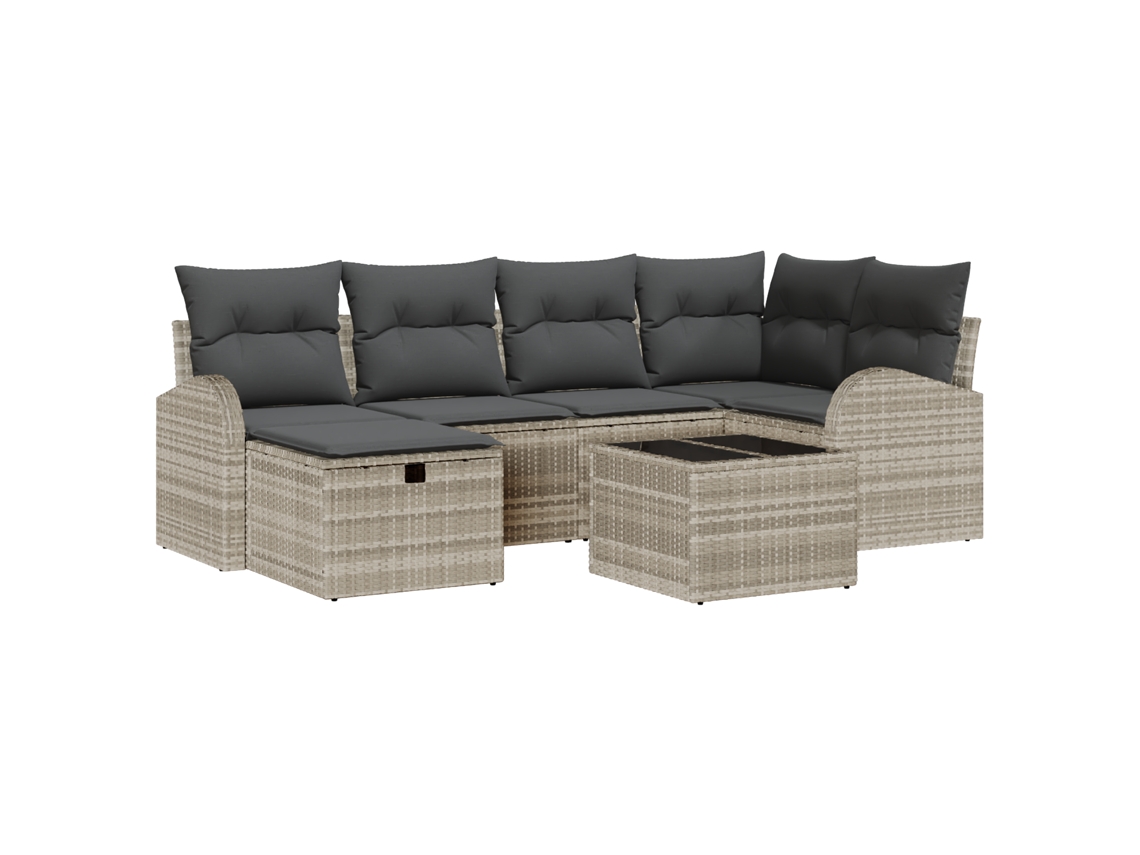 Conjunto 7 Conjunto De Sofá De Jardim Vidaxl Cinzento-claro Vime Pe (55 X 55 X 37 Cm)