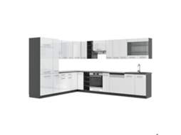 Cozinha de canto Fame-Line, 347 x 257 cm, PT Antracite, Branco brilhante/Antracite VICCO