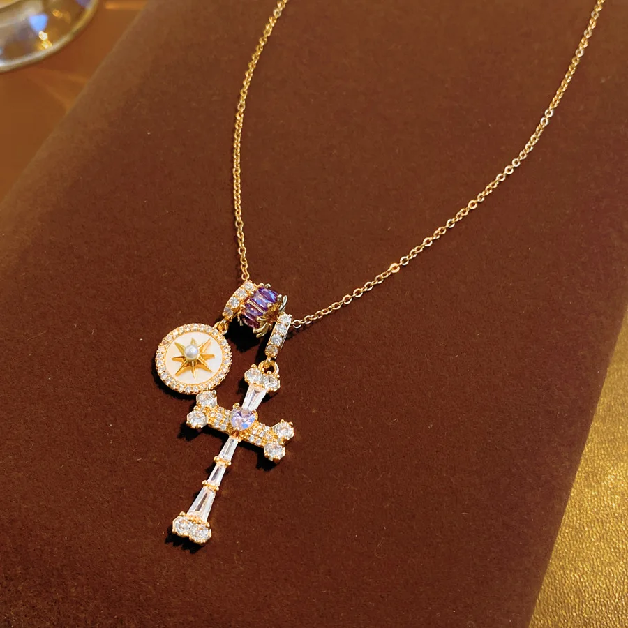 Colar Com Pingente De Cruz Banhado A Ouro, Estilo Feminino.