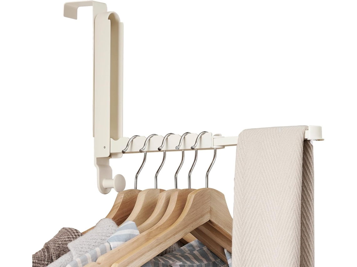 Cabide de Porta com Ganchos, Haste Extensível, Varal Dobrável para Secar Roupas na Porta, Ideal para Lavanderia, Banheiro e Quarto BRILVIBERA