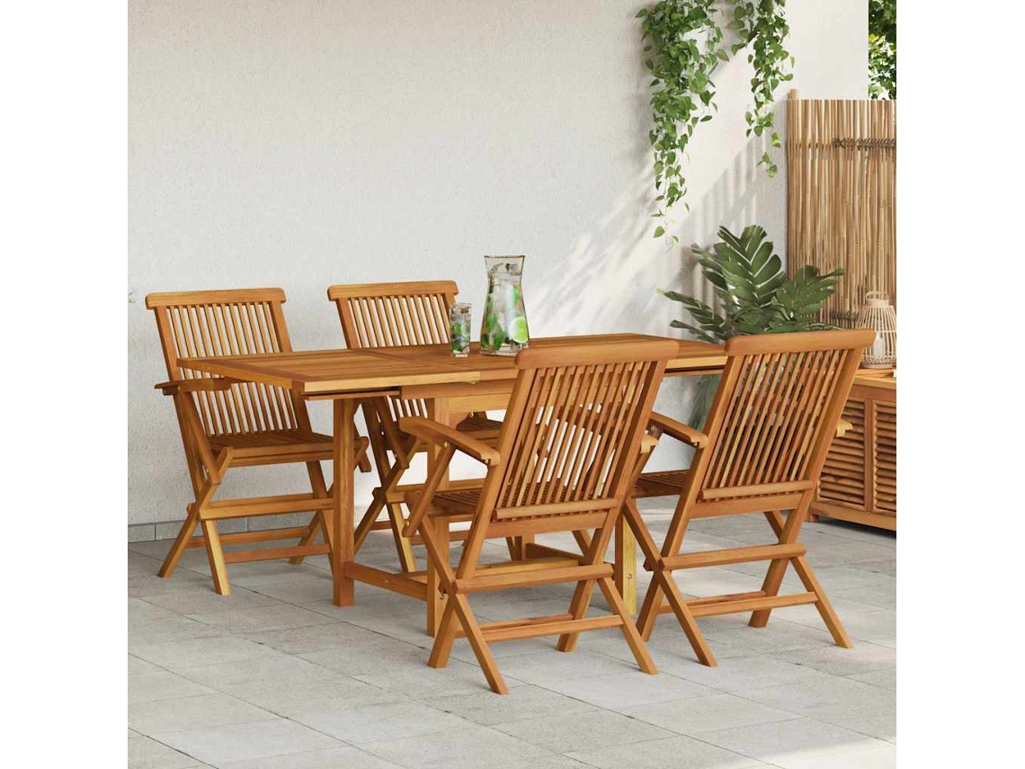 Vidaxl 5 Pcs Conjunto De Jantar Para Jardim Madeira De Teca Maciça