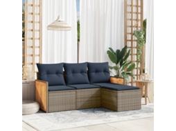 Vidaxl Conjunto De Sofá De Jardim Com 4 Peças E Almofadas Em Rattan Sintético Cinza