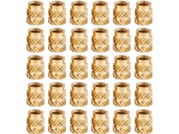 Conjunto De 30 Insertos Roscados 1/4", Porca Serrilhada Latão,