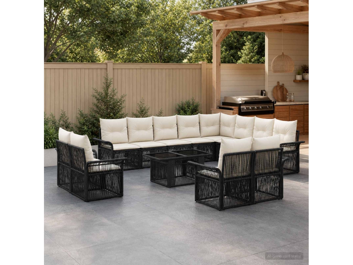 Vidaxl Conjunto De Sofá De Jardim 13 Unid. Preto E Branco Creme