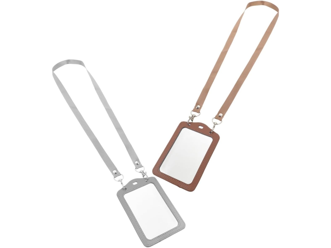 Conjunto De 2 Porta Crachás Transparentes Com Cordão, Em Pu E Liga De Alumínio, Estojo Protetor Cartões De Trabalho