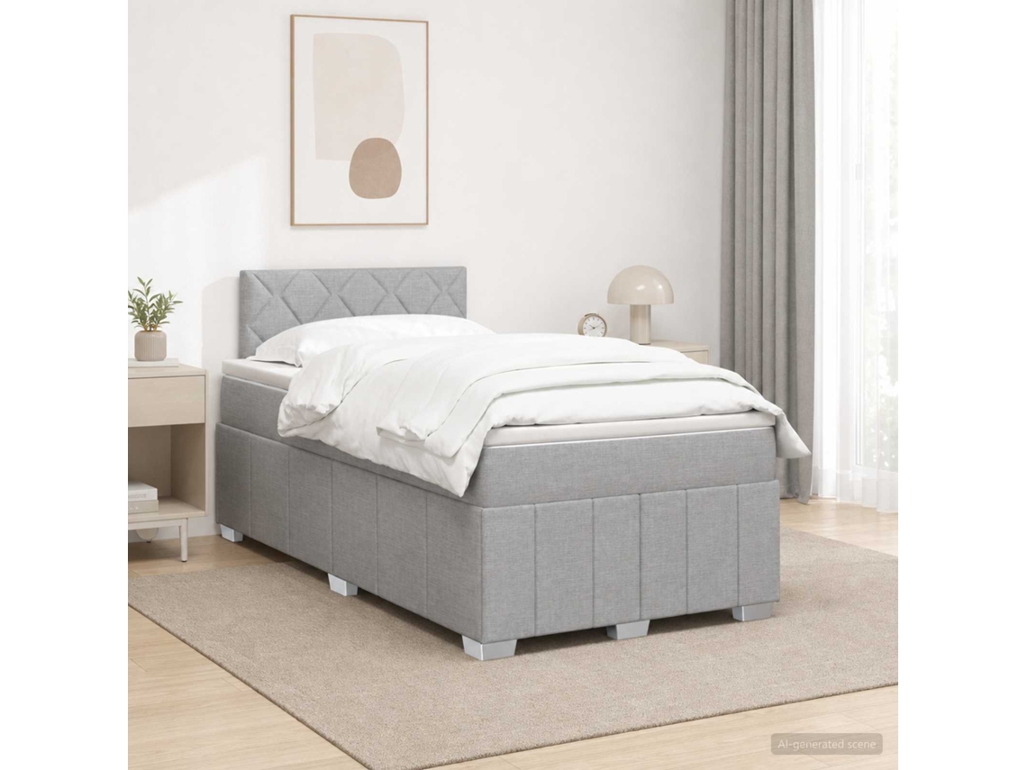 Vidaxl Cama Box Spring Com Colchão Cinzento-claro 120 X 190 Cm Tecido