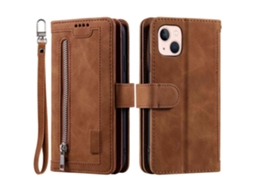 Capa Pega Para Iphone 15 Plus Pele Sintética Com Porta-cartões Castanho