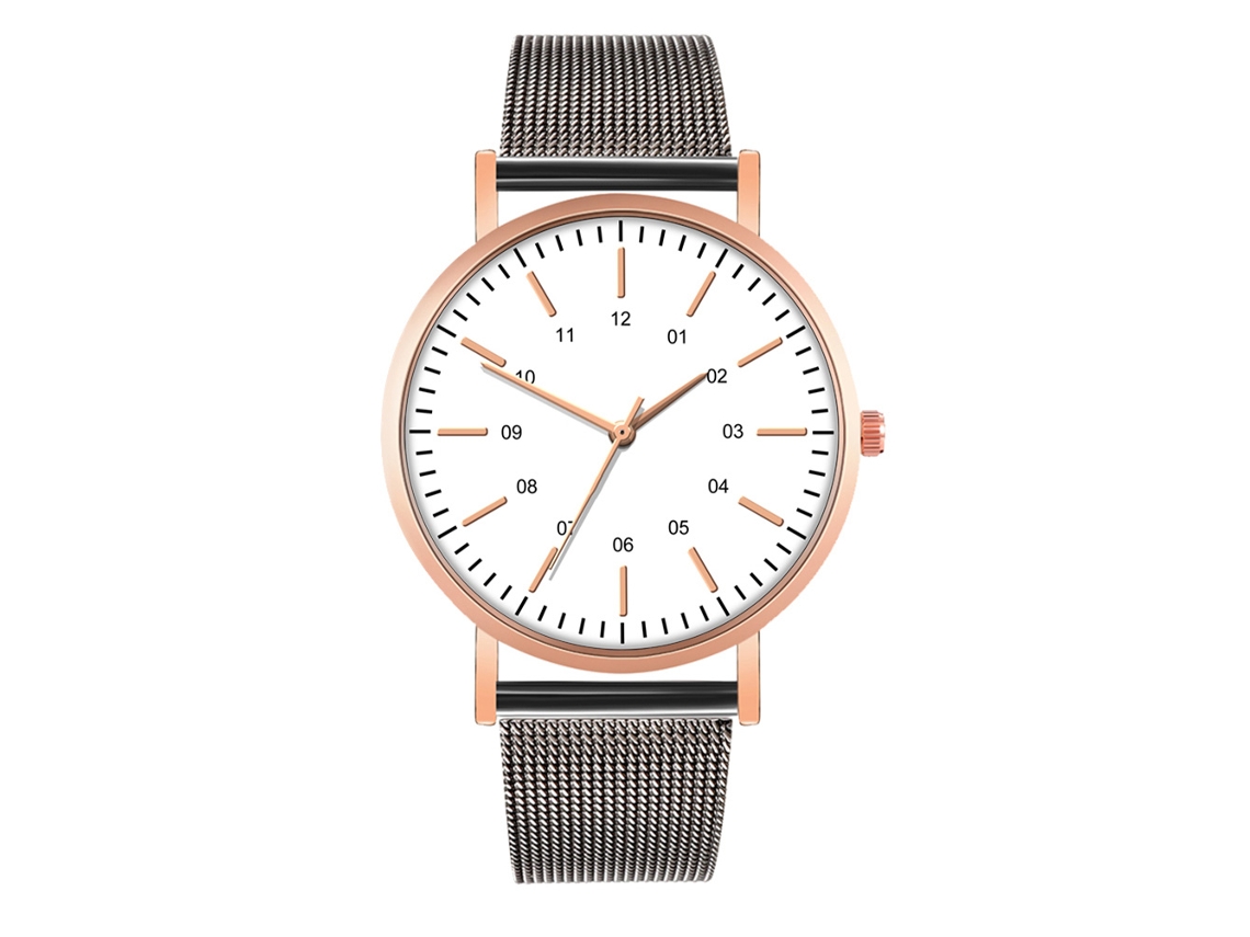 Reloj De Moda Para Parejas Con Correa De Malla Dial Redondo Cuarzo (4)