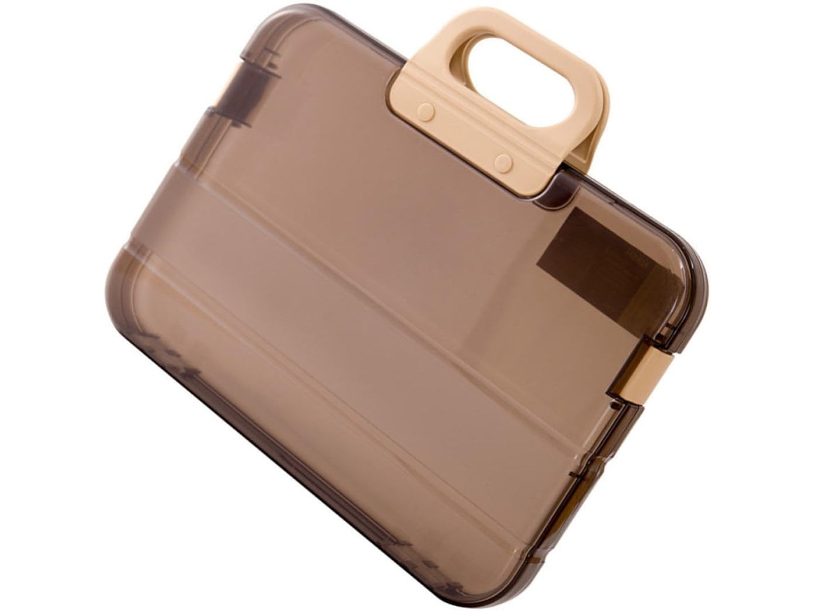 Caixa Organizadora Portátil Amosfun para Documentos A4, em Plástico Transparente, Cor Café, Ideal Organizar Ar