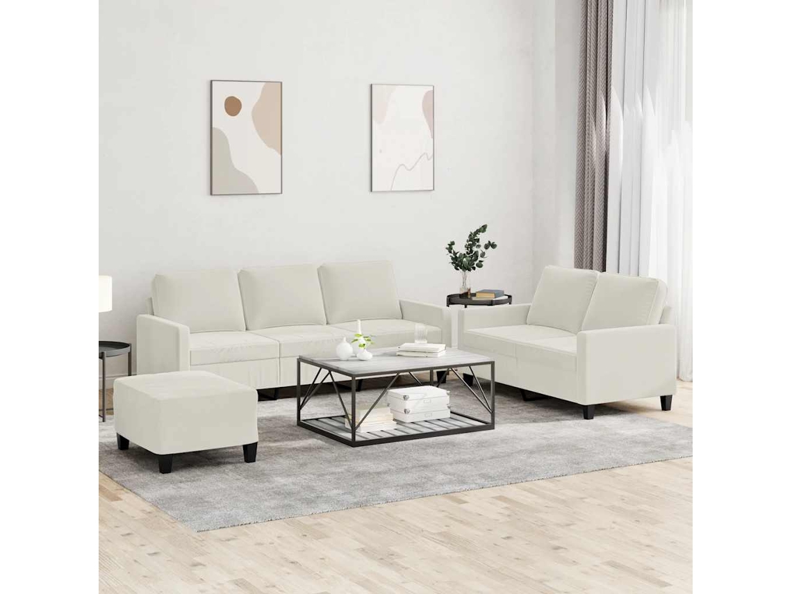 Vidaxl 3 Pcs Conjunto De Sofás Com Almofadões Veludo Cor Creme
