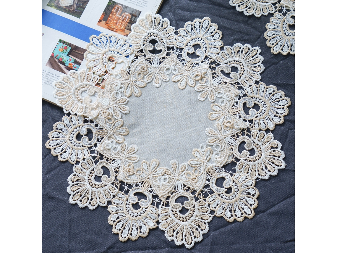 1 Peça (30 X 30 Cm) Toalha De Mesa Vintage Redonda De Algodão E Renda Para