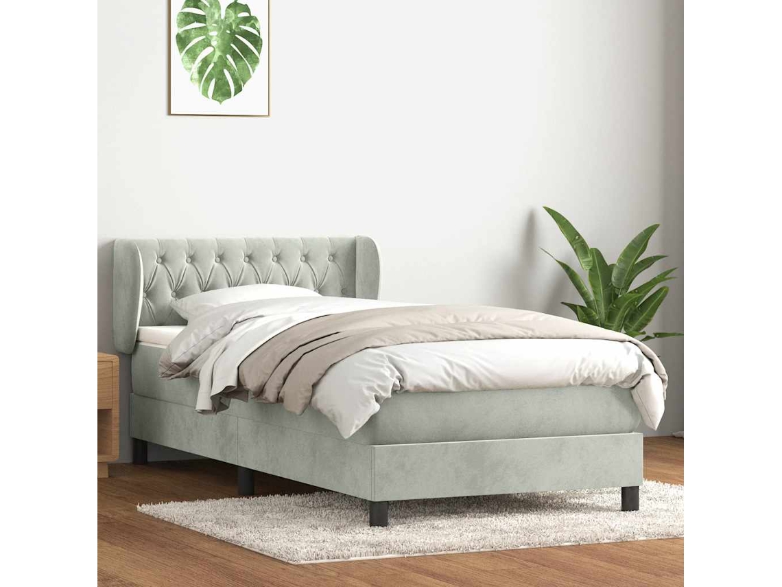 Vidaxl Cama Com Molas/colchão Cinzento-claro 90x220 Cm Veludo