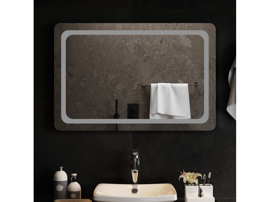 Vidaxl Espelho De Banheiro Led Transparente 90 X 60 Cm Vidro Temperado