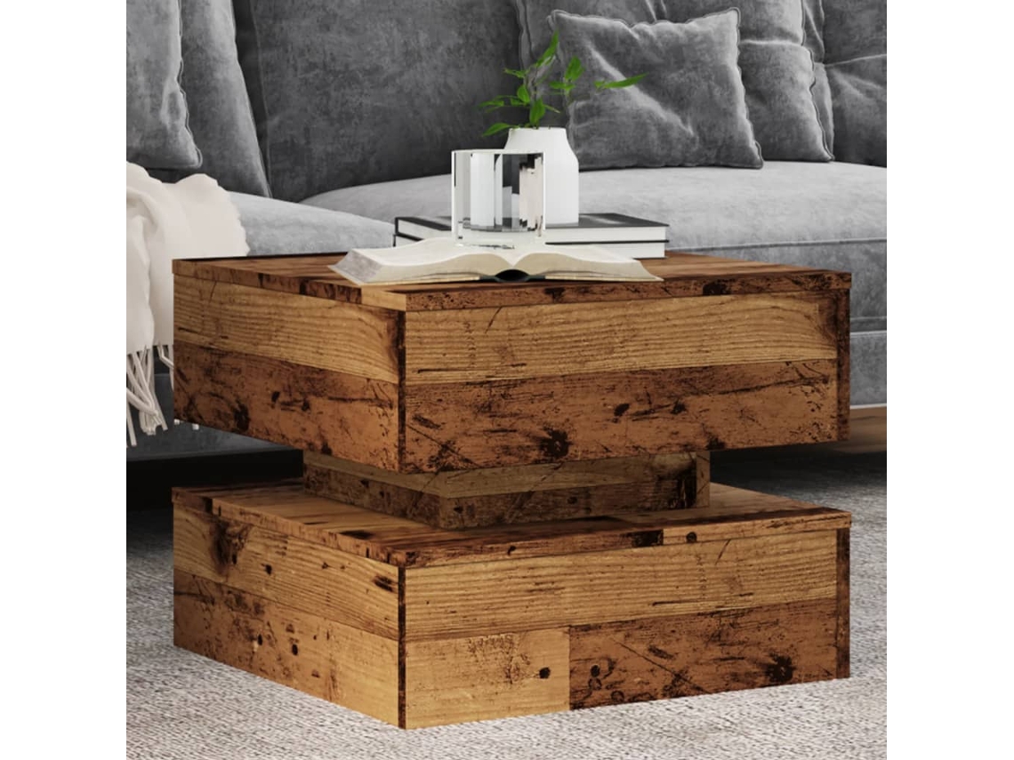 Vidaxl Mesa De Centro Com Luzes Led 50x50x40 Cm Madeira Velha