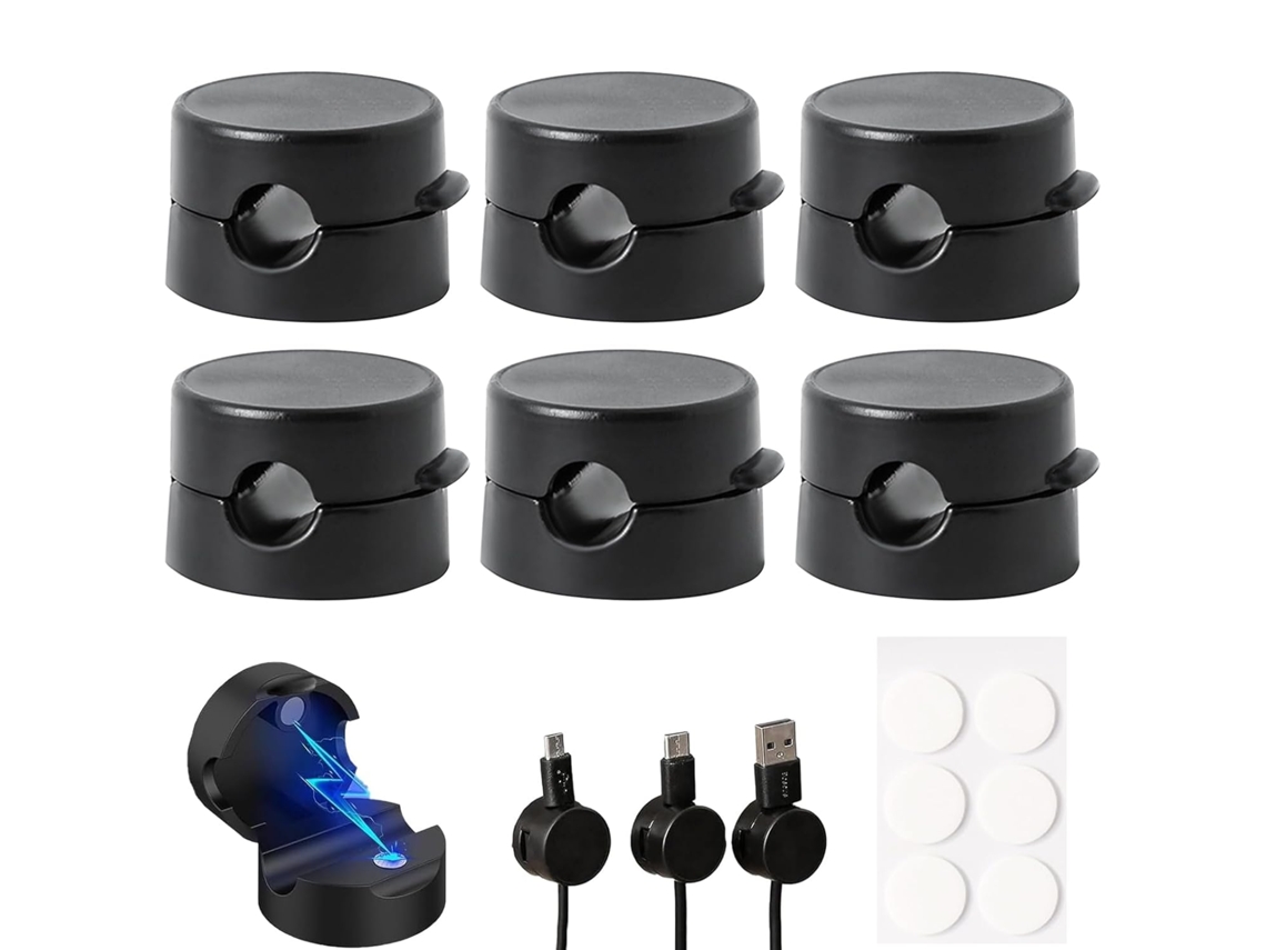 Clipes Magnéticos Para Organização De Cabos - 6 Unidades, Suporte Autoadesivo Cabo Carregamento Celular, Organizador Usb Mesa Pret-aquaforge