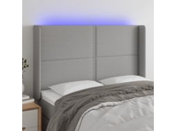 Cabecero con luces LED, tela, 147x16x118/128cm, gris claro