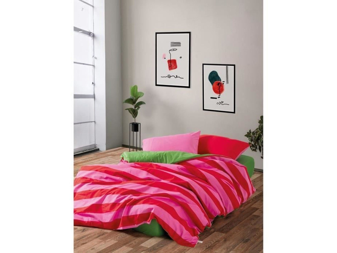Conjunto de Cama - Capa de Edredom 220 x 240 + 2 Fronhas 60 x 60 em Algodão Reforçado - Rosa