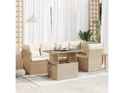 6 Pcs Conjunto De Sofás P/ Jardim Com Almofadões Vime Pe Bege Dkd Home Decor