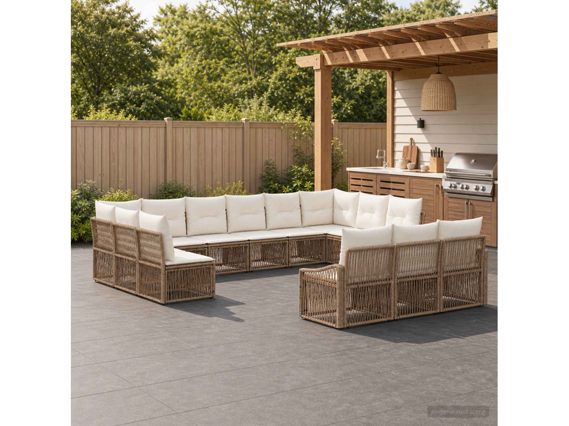 Vidaxl Conjunto De Sofá De Jardim 13 Unid. Bege Vime Pe