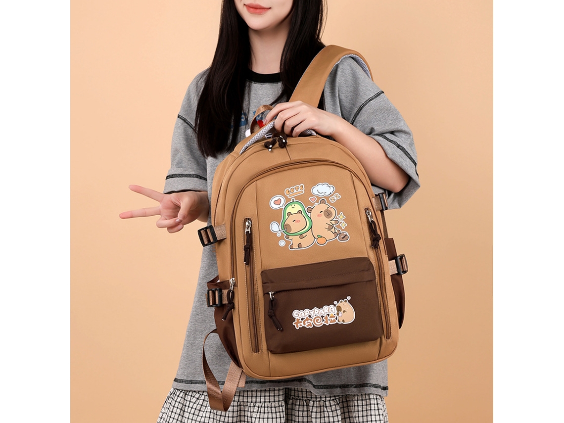 Mochila De Cor Sólida Fofa, Bolsa De Ombro, Estojo Para Lápis, Mochila Escolar De Três Peças, Estilo Estudante 3