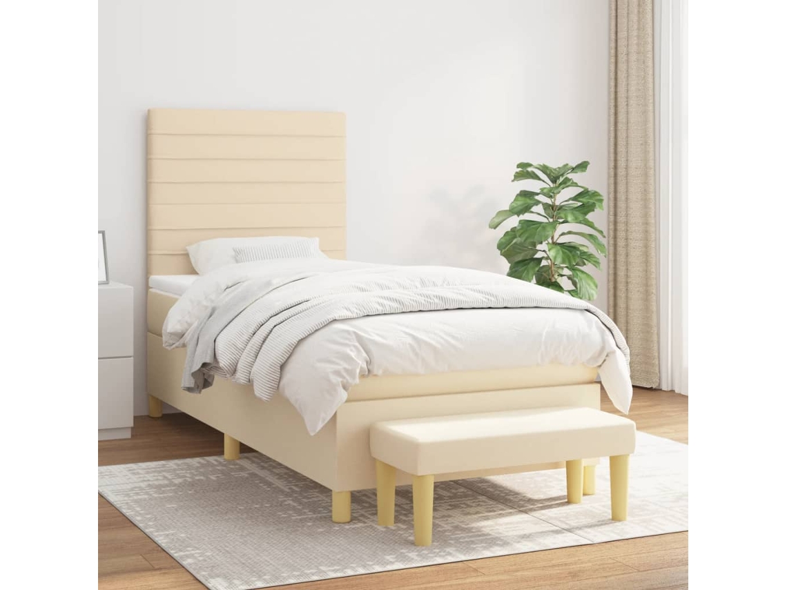 Vidaxl Cama com Molas/colchão 90x200 Cm Tecido Cor Crème