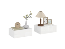 Conjunto de 2 mesas de cabeceira com gaveta, montadas na parede 40x30x15 Cm Branco | S/MARCA