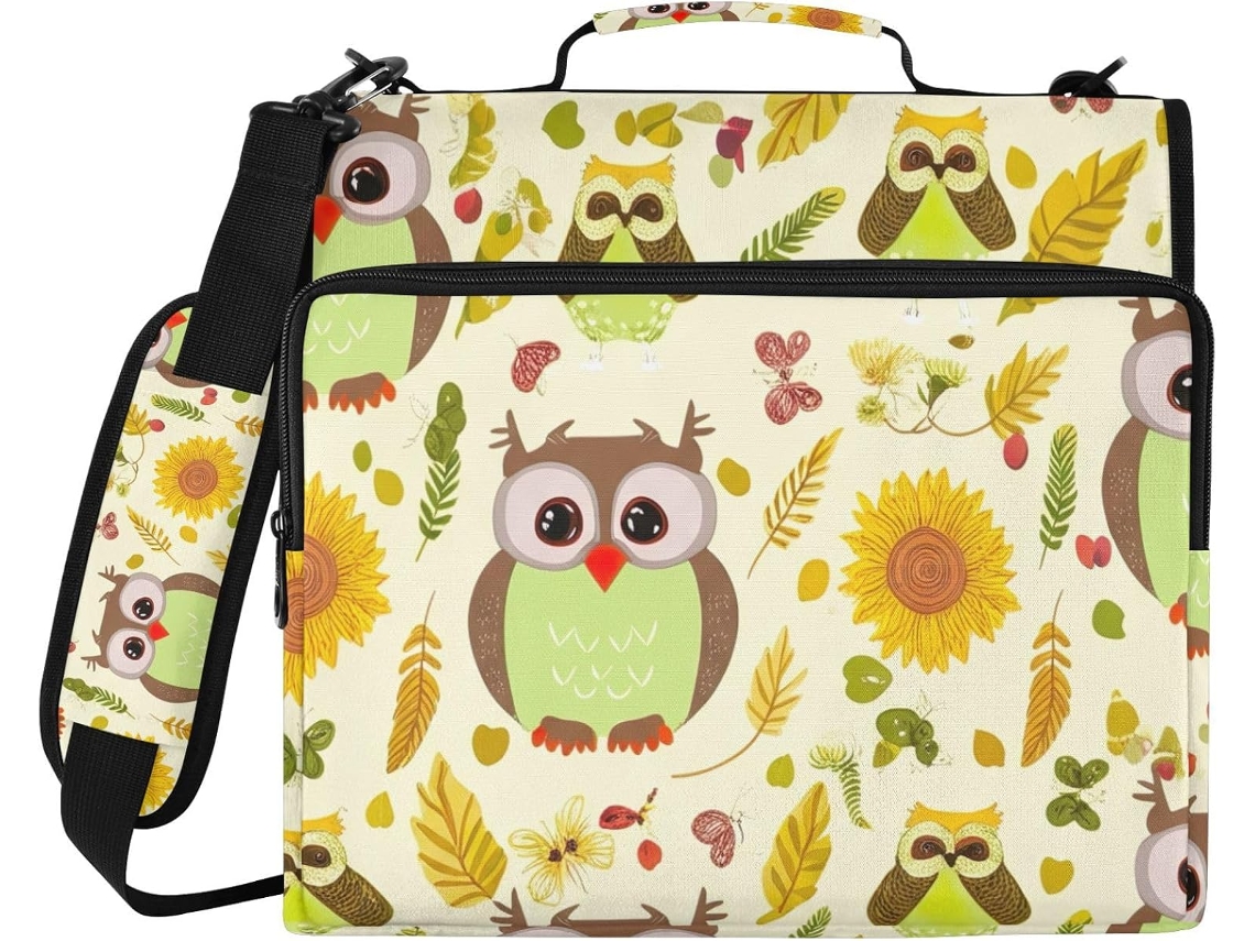 Bolsa organizadora para laptop com zíper e 3 argolas, estampa fantástica de Corujas, impermeável e ideal.