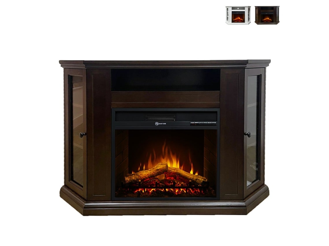 Lareira Elétrica de Canto em Madeira Branca W126 X D78 X H83 Madison DIVINA FIRE