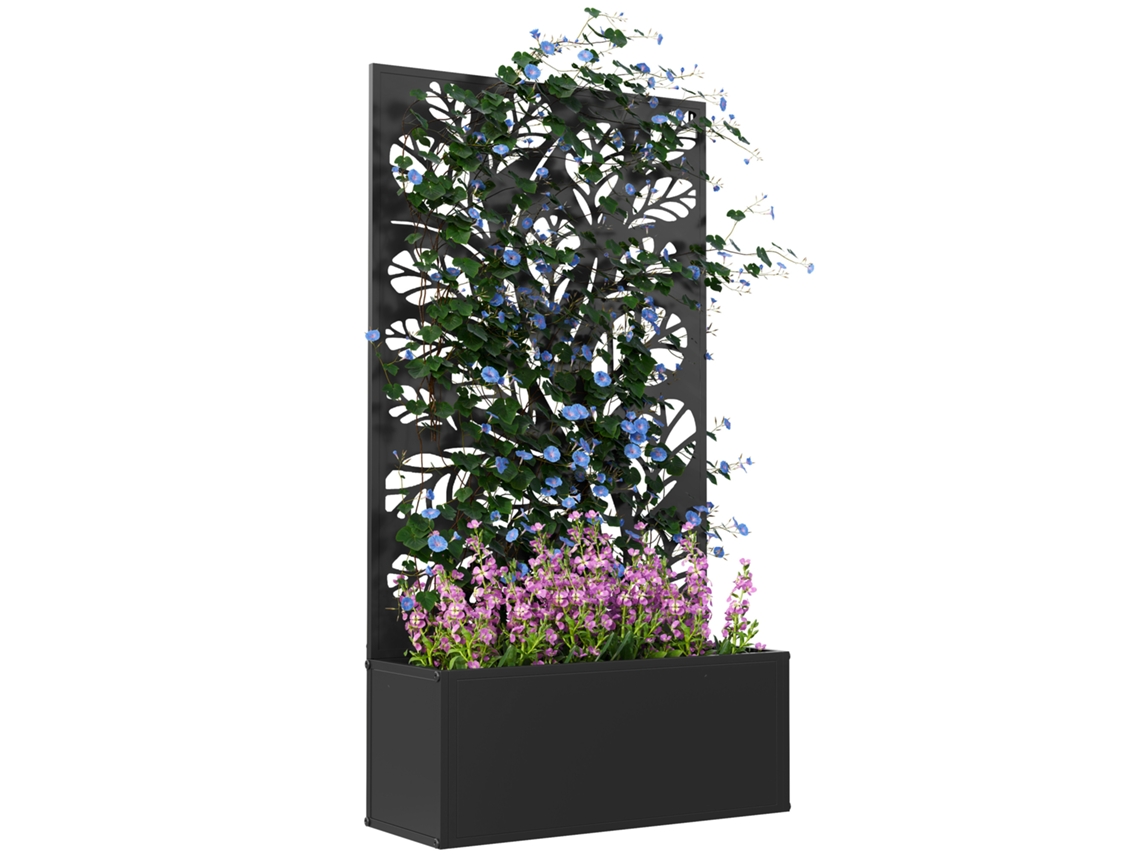 Floreira Com Treliça E Rodas Com Drenagem Para Cultivo De Vegetais Flores E Ervas Aromáticas 40x40x165 Cm Castanho