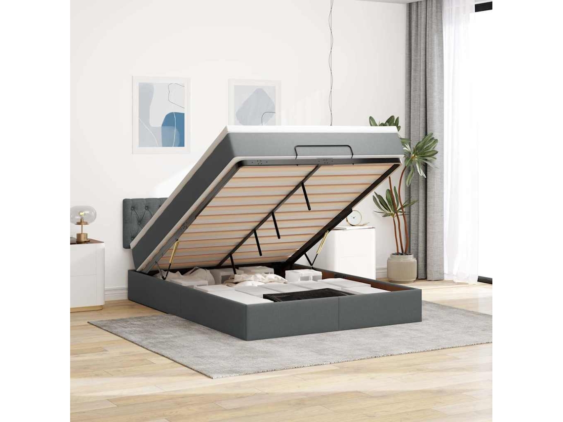 Vidaxl Cama Otomana Com Colchão 140x200 Cm Tecido Cinzento Escuro