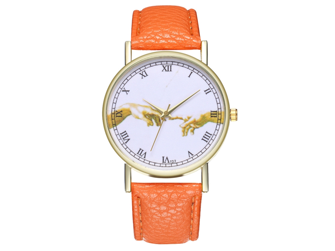 Reloj Analógico De Cuarzo Con Correa Pu Patrón Clásico Para Mujer Y Hombre (naranja)