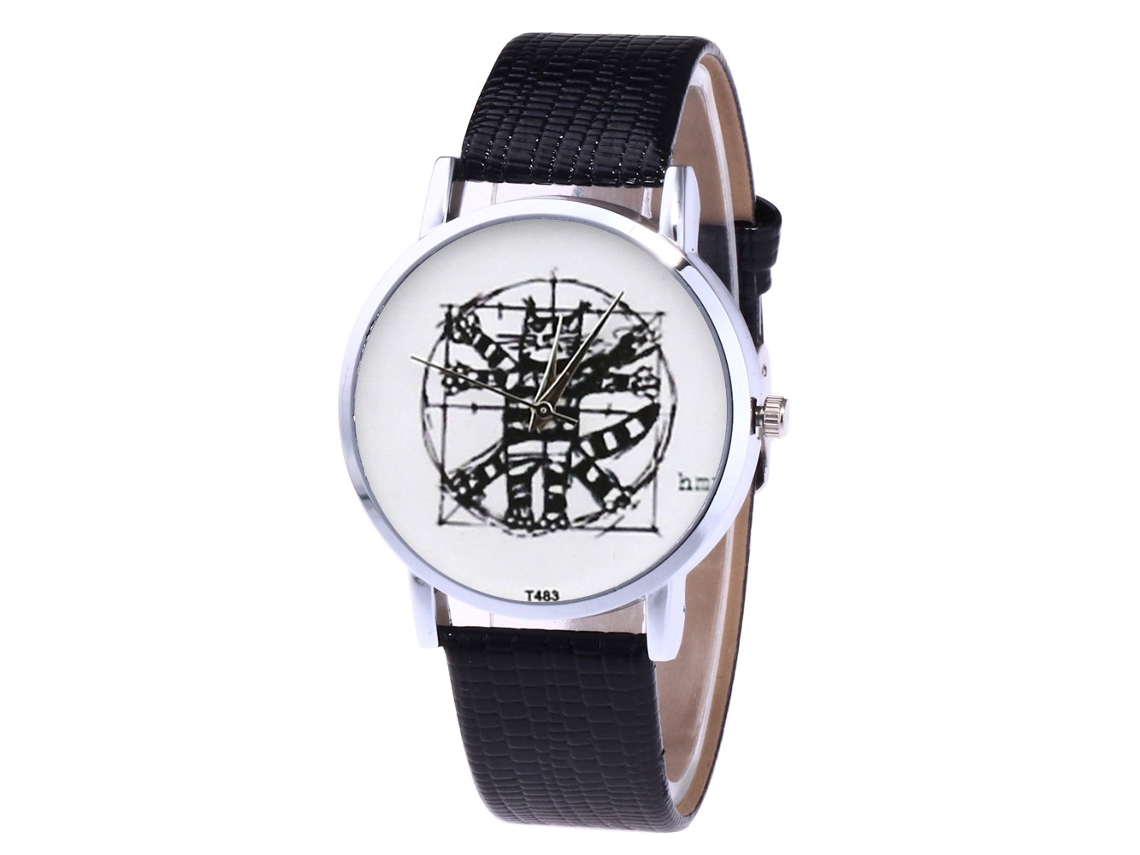 Relógio de pulso unissex Zhoulianfa Fashion, preto, com mecanismo de quartzo e pulseira de couro PU.