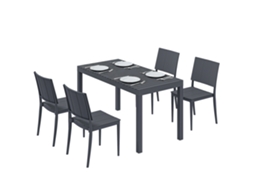 Mesa e Cadeiras de Jardim Pátio S/MARCA cinza, com mesa de ranhuras, 4 cadeiras empilháveis