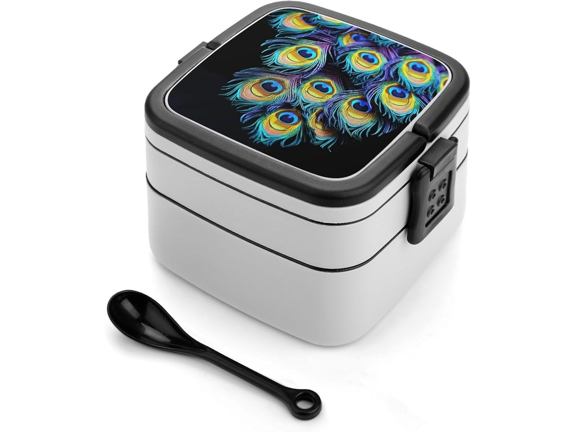 Marmita Bento Empilhável Para Adultos, Com Estampa De Pena Pavão, À Prova De Vazamentos E Com Fechamento Hermético, Para
