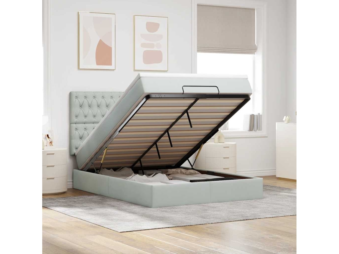 Vidaxl Estrutura De Cama Otomana Com Colchões 140x190cm Cinzento Claro