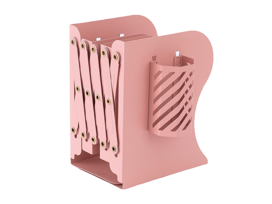 Mesa de Escritório com Suporte de Livros Expansível, Rosa