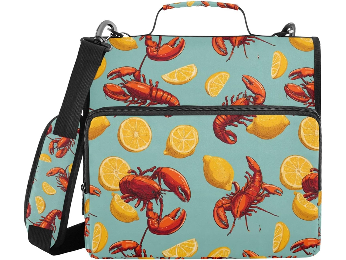 Pasta Com Desenho De Lagosta, Fecho E Alça Em Formato De Limão, Vários Bolsos, 3, 8cm 1, 5 Polegadas, 3 Estojos