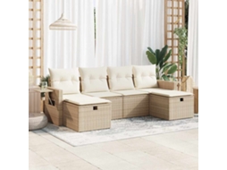 Vidaxl 6 Pcs Conjunto De Sofás P/ Jardim Com Almofadões Vime Pe Bege