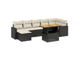 Conjunto de 8 Sofás de Jardim com Almofadões Vime Pe Preto MAISON EXCLUSIVE (8 pcs)
