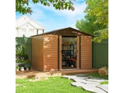 Abrigo De Jardim Exterior 4.84m² 278x195x215 Cm Metálico Com 2 Portas Correr E 4 Janelas Ventilação P/armazenamento Ferramentas Madeira