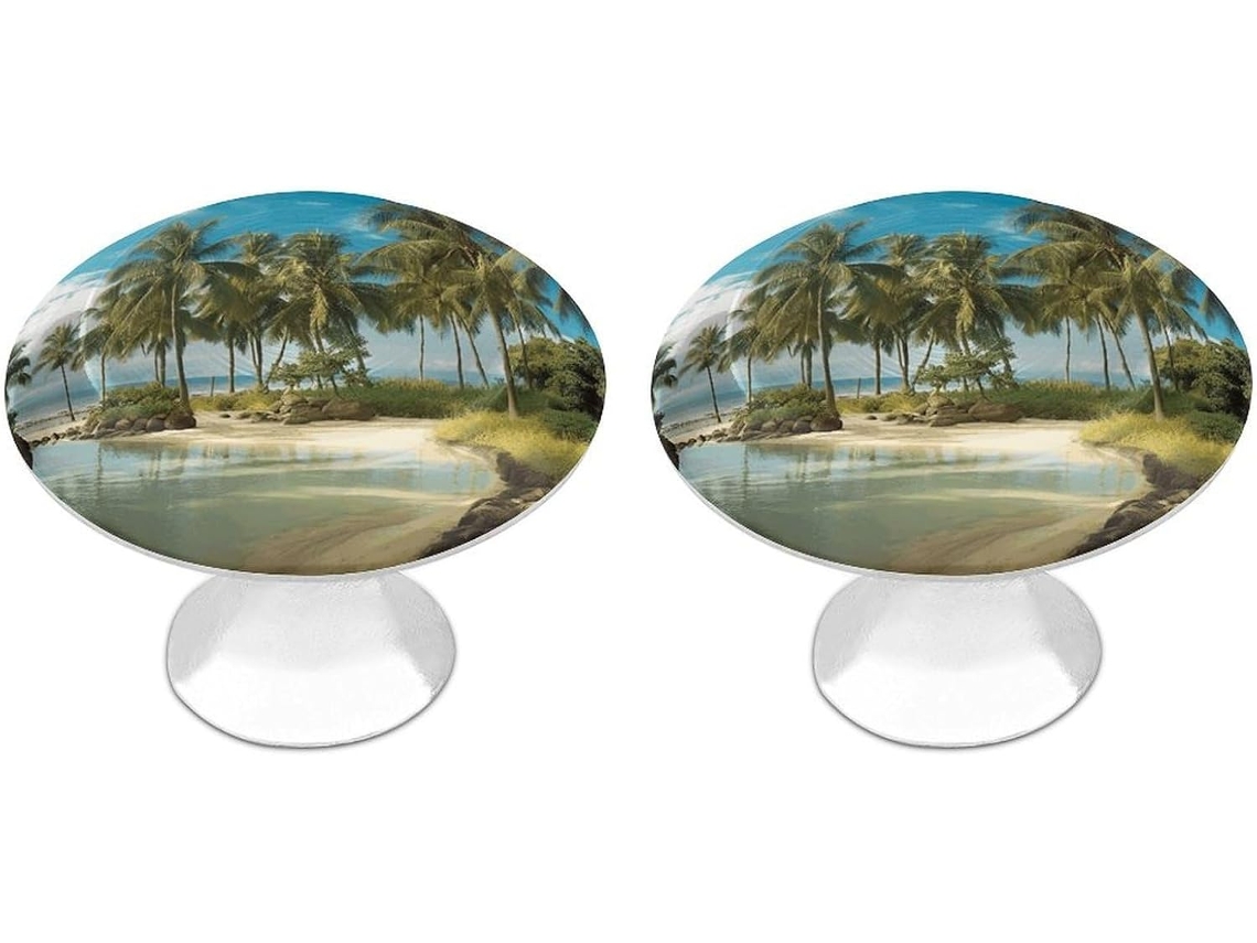Conjunto De 2 Puxadores Aço Inoxidável Para Armários Cozinha, Personalizados Com Coqueiros Tropicais, Para Gavetas
