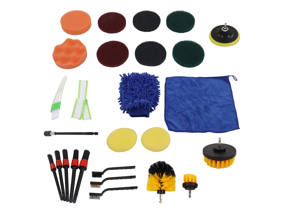 Kit de Limpeza para Carro 26pcs com Escovas de Detalhamento e Broca para Limpeza Completa