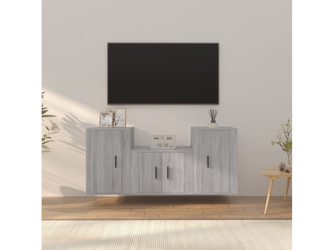 Vidaxl Conjunto Móveis De Tv 3 Pcs Madeira Processada Sonoma Cinza